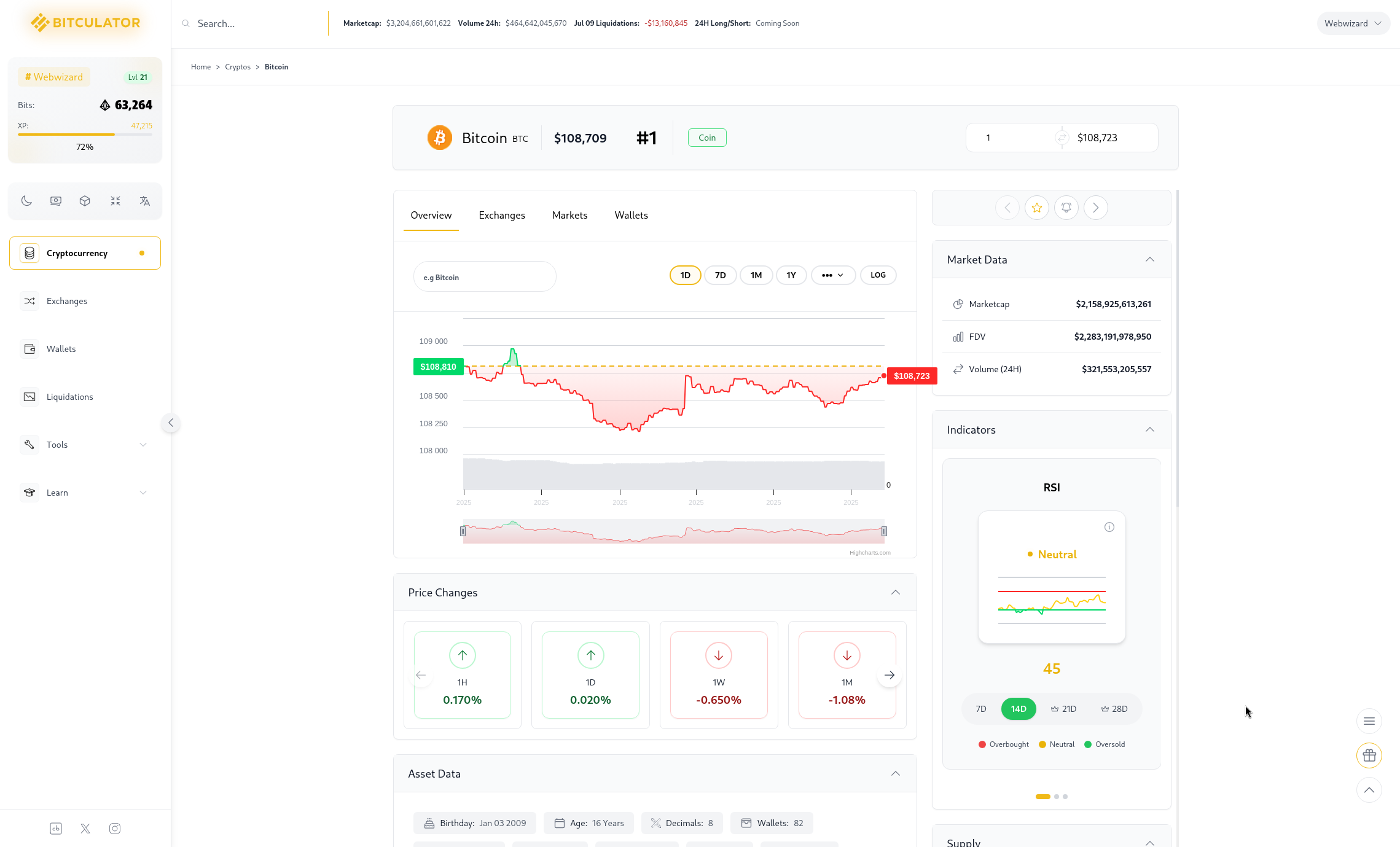 Bitculator, as it opens in a browser tab